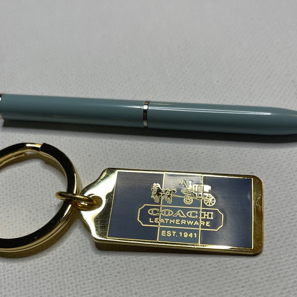 Coach Gold and Blue Leatherware Keychain and Coach Pen - Picture 2 of 4